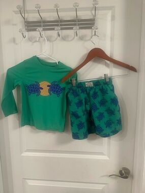 GAP Kids Green Rashguard Set with Blue Turtle Print